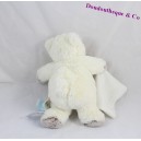 Doudou ours BABY NAT' Les Flocons ourson blanc marron avec mouchoir 20 cm