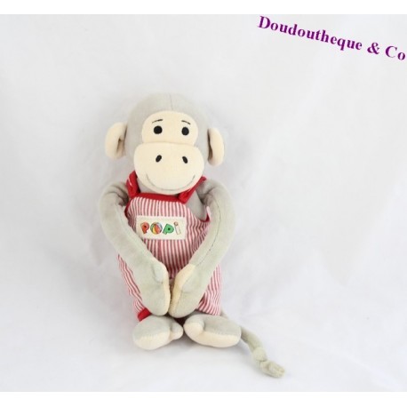 Peluche Popi singe AJENA 23 cm salopette rouge Peluche Popi singe AJENA 23 cm salopette rouge