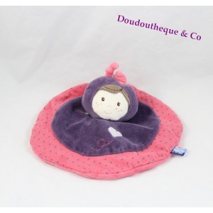Doudou flat doll SUCRE D'ORGE girl pink purple heart 20 cm