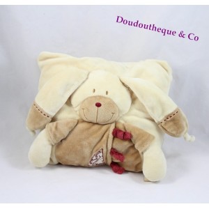 Doudou plat Lapin NICOTOY croix brodées beige marron  	