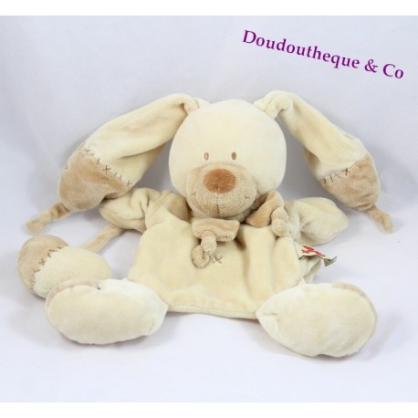 Doudou plat Lapin NICOTOY croix brodées beige marron Doudou plat Lapin NICOTOY croix brodées beige marron