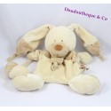 Doudou plat Lapin NICOTOY croix brodées beige marron  	