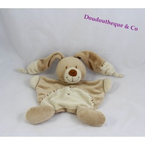 Doudou conejo plano NICOTOY Bastien cruz bordada beige 20 cm