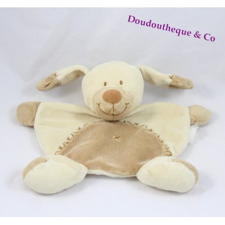 Hund flach Doudou Beige, Braun gestickte, Kreuz 20 cm NICOTOY