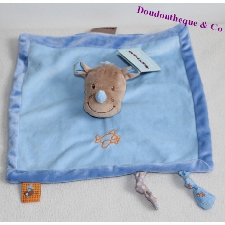 Doudou plat Arthur zèbre NATTOU Arthur et Louis bleu beige 27 cm