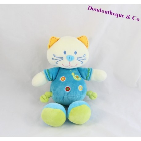 Peluche chat NICOTOY bleu vert escargot 23 cm Peluche chat NICOTOY bleu vert escargot 23 cm