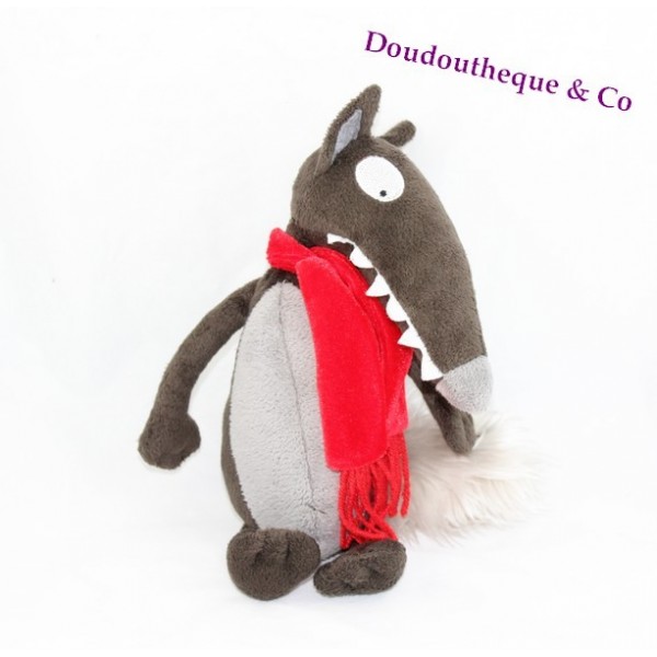Plush Le Loup AUZOU red scarf P'tit Wolf gray 28 cm - SOS do