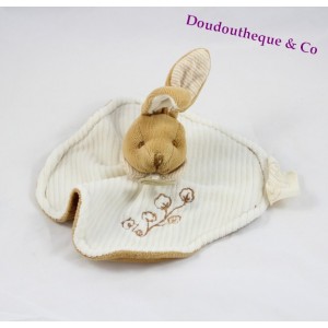 Flat rabbit cuddly toy DOUDOU ET COMPAGNIE organic beige cotton flower