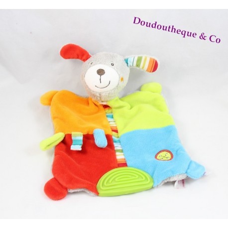 Doudou flach Hund BABYSUN TIGEX orange grün blau rot Glocke