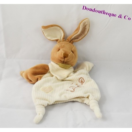 Doudou marionnette lapin DOUDOU ET COMPAGNIE Bio blanc marron 26 cm