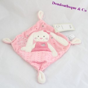 Doudou Kaninchen flaches TEX BABY rosa Herz Knoten 21 cm