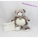 Doudou ours BABY NAT' Les Flocons marron mouchoir blanc 22 cm