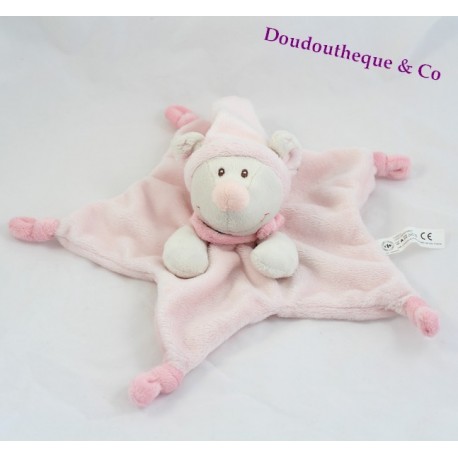 Doudou plat rond Chat NICOTOY fille vert blanc rose fleur 24 cm Doudou plat rond Chat NICOTOY fille vert blanc rose fleur 24 cm