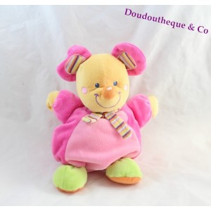 Doudou souris MOTS D'ENFANTS rose foulard multicolore 24 cm