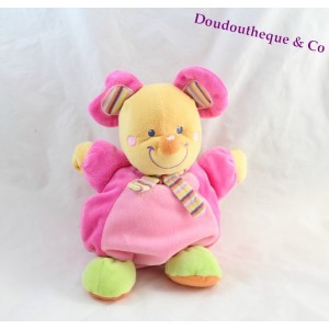 Mouse cuddly toy MOTS D'ENFANTS pink multicoloured scarf 24 cm