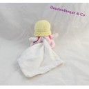 Doudou poupée SUCRE D'ORGE cajou blonde robe rose mouchoir blanc 22 cm
