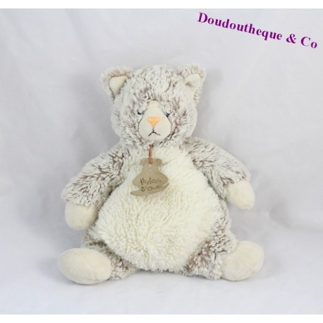 Doudou chat HISTOIRE D'OURS Les Z'animoos beige gris 24 cm