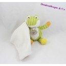 Doudou mouchoir grenouille BABY NAT' Pantin côtelés vert blanc 17 cm