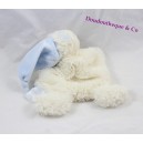 Plano de Doudou oso bebé NAT' abrazos blanco azul sombrero 18 cm BN782