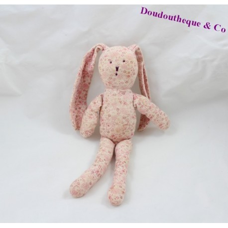 Doudou lapin PETIT BATEAU collection Milleraies bleu et blanc Doudou lapin PETIT BATEAU collection Milleraies bleu et blanc