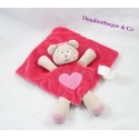 Doudou flat bear KIMBALOO pink heart embroidered 30 cm