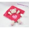 Doudou flat bear KIMBALOO pink heart embroidered 30 cm