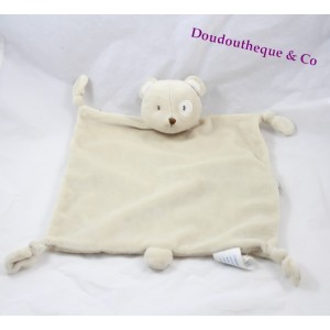 Doudou plat ours KIMBALOO beige crème cocard blanc 4 noeuds