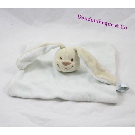 Doudou plat Lapin KIMBALOO blanc et bleu