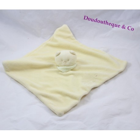 Doudou plat Patou chat BENGY jaune foulard vert 30 cm