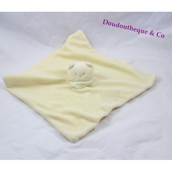 Doudou plat Patou chat BENGY jaune foulard vert 30 cm SOS doudou
