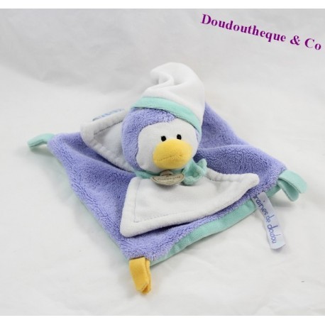 Doudou plat pingouin DOUDOU ET COMPAGNIE Graines de doudou bleu 17 cm