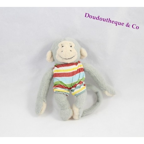 Mini doudou Singe Popi BAYARD Leo et Popi maillot rayé  12 cm