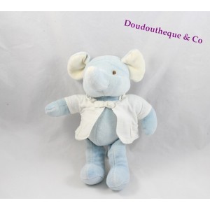Elefante de peluche MI NATURAL camisa azul lino blanco algodón orgánico