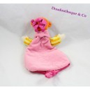 Doudou plat poupée Katherine Roumanoff fleur rose et jaune Dim Dam Doum Moulin Roty