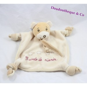 Doudou plat Ours NOUNOURS beige marron 4 noeuds "Au dodo le ninnin"