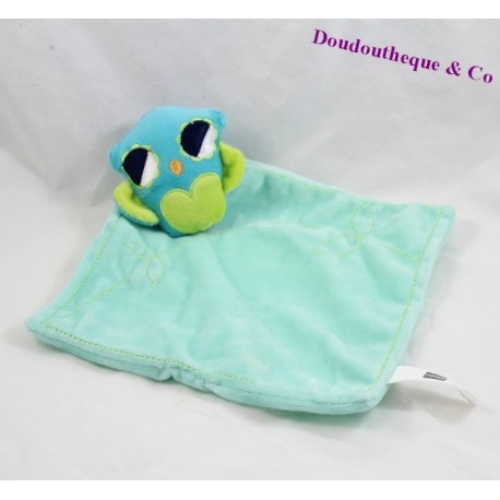 Doudou plat chouette HEMA hibou bleu vert 30 cm