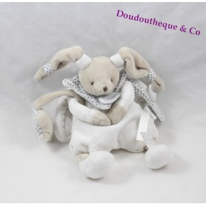 Doudou Céleste lapin DOUDOU ET COMPAGNIE blanc étoile grise attache tétine mon doudou 20 cm