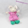 Doudou souris MOULIN ROTY mademoiselle Cheese robe rose lunette verte 18 cm