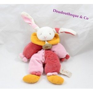 Doudou plat Lapin jaune et rose BABY NAT' 14 cm  	