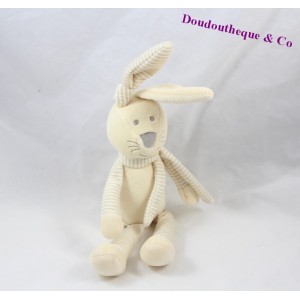 Doudou lapin GEMO beige écharpe rayée coeur 25 cm