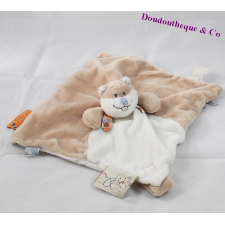 Doudou plat castor NOUKIE'S William et Henry beige blanc 26 cm Doudou plat castor NOUKIE'S William et Henry beige blanc 26 cm