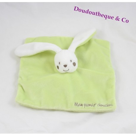 Doudou plat Lapin KIMBALOO vert carré 19 cm