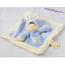 Doudou plat garçon déguisé en lapin NICOTOY bleu 23x23cm