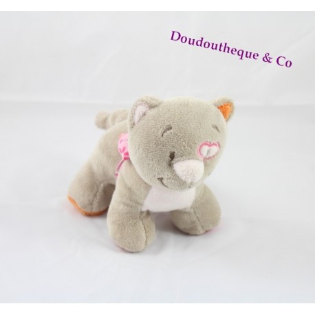 Doudou Ours Plat Orange Et Rayé Multicolore Noukie's 