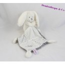 Doudou rabbit handkerchief POMMETTE blanco guisantes bordados bebé