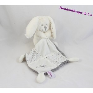 Doudou mouchoir lapin POMMETTE blanc pois brodé bébé