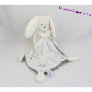 Doudou Kaninchen Taschentuch POMMETTE weiße Erbsen bestickt Baby