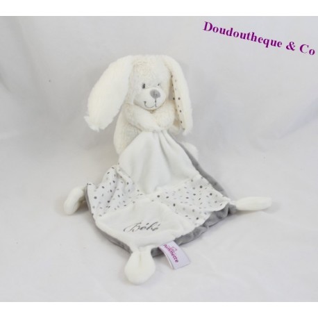 Doudou Kaninchen Taschentuch POMMETTE weiße Erbsen bestickt Baby Doudou Kaninchen Taschentuch POMMETTE weiße Erbsen bestickt Baby