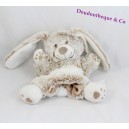 Doudou marionnette lapin TEX beige blanc poils longs Carrefour 22 cm