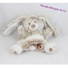 Doudou marionnette lapin TEX beige blanc poils longs Carrefour 22 cm